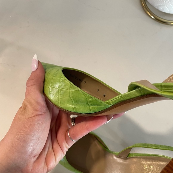 Stuart Weitzman vintage 90's lime green croc sling backs - Picture 4 of 9